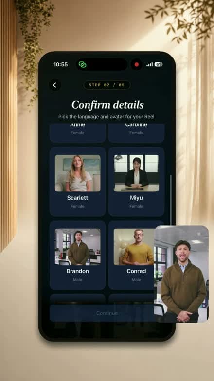 A finished Vidpop reel showing the app inside a generated scene