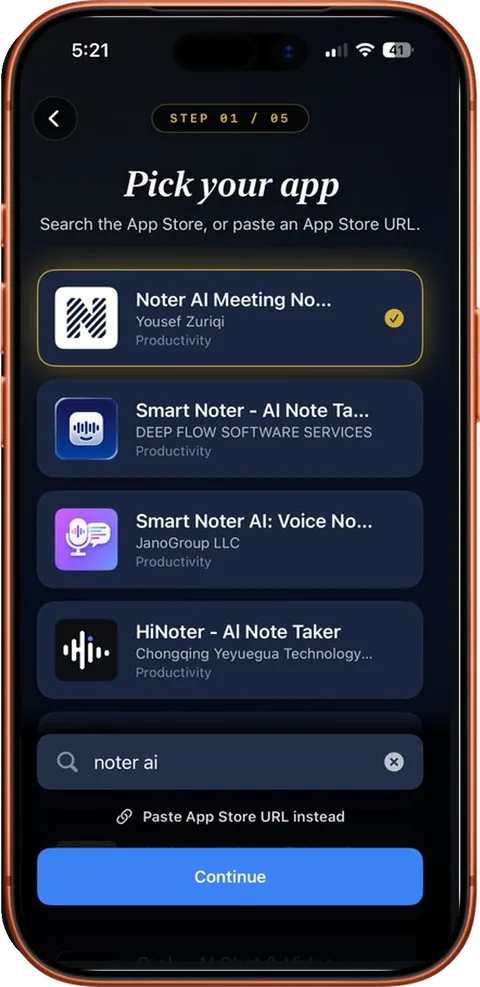 Vidpop's app picker, searching the App Store